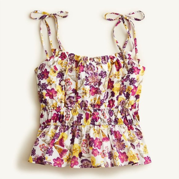 J CREW Sleeveless Ruffle Tie-shoulder Tank Top Floral Medium 8-10 #BI416 NEW - Picture 4 of 7